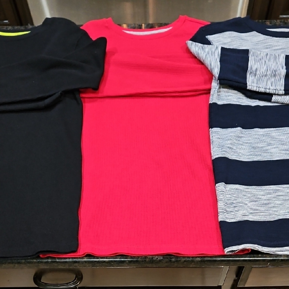 3 - Kids Colorful Long Sleeve Shirts - Black, Red, and Navy Stripes